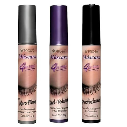 Prsa Mascara Set of 3: Microfibras, Profesional & MaxiVolumen – Waterproof, Lengthening & Volumizing Mascara Bundle Avelisse