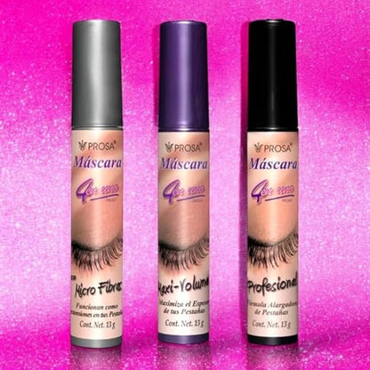 Prsa Mascara Set of 3: Microfibras, Profesional & MaxiVolumen – Waterproof, Lengthening & Volumizing Mascara Bundle Avelisse