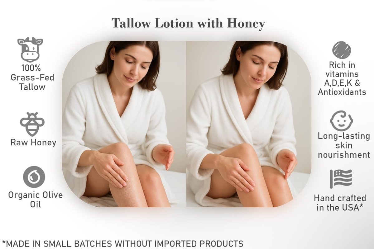 100% Grass-Fed Tallow & Raw Honey Body & Face Lotion with Olive Oil & Frankincense + Myrrh Infused Castor Oil – 16 oz Avelisse