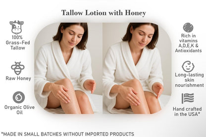100% Grass-Fed Tallow & Raw Honey Body & Face Lotion with Olive Oil & Frankincense + Myrrh Infused Castor Oil – 16 oz Avelisse