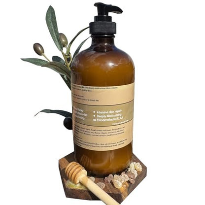 100% Grass-Fed Tallow & Raw Honey Body & Face Lotion with Olive Oil & Frankincense + Myrrh Infused Castor Oil – 16 oz Avelisse