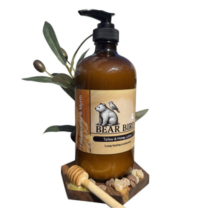100% Grass-Fed Tallow & Raw Honey Body & Face Lotion with Olive Oil & Frankincense + Myrrh Infused Castor Oil – 16 oz Avelisse