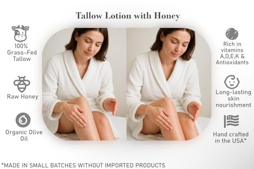 100% Grass-Fed Tallow & Raw Honey Body & Face Lotion with Olive Oil & Frankincense + Myrrh Infused Castor Oil – 16 oz Avelisse