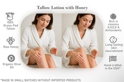 100% Grass-Fed Tallow & Raw Honey Body & Face Lotion with Olive Oil & Frankincense + Myrrh Infused Castor Oil – 16 oz Avelisse