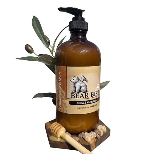 100% Grass-Fed Tallow & Raw Honey Body & Face Lotion with Olive Oil & Frankincense + Myrrh Infused Castor Oil – 16 oz Avelisse