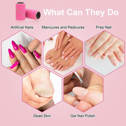 CPOXITI 190 Pcs Sanding Bands for Nail Drill, 2 Nail Drill Bits, 80/120/180/240 Grits for Acrylic Gel Manicures Pedicures