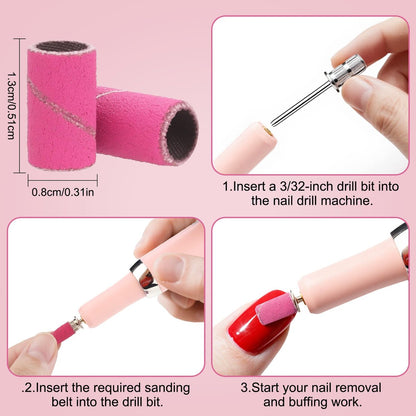 CPOXITI 190 Pcs Sanding Bands for Nail Drill, 2 Nail Drill Bits, 80/120/180/240 Grits for Acrylic Gel Manicures Pedicures