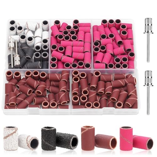 CPOXITI 190 Pcs Sanding Bands for Nail Drill, 2 Nail Drill Bits, 80/120/180/240 Grits for Acrylic Gel Manicures Pedicures - görsel 2