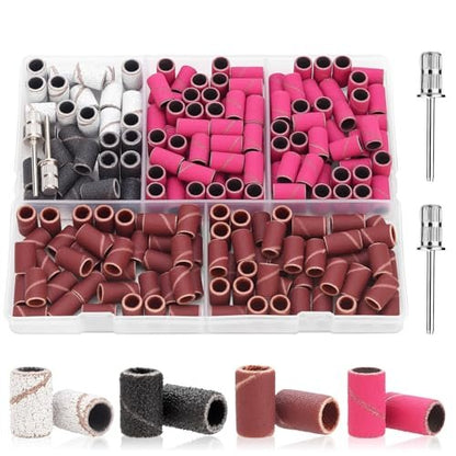 CPOXITI 190 Pcs Sanding Bands for Nail Drill, 2 Nail Drill Bits, 80/120/180/240 Grits for Acrylic Gel Manicures Pedicures