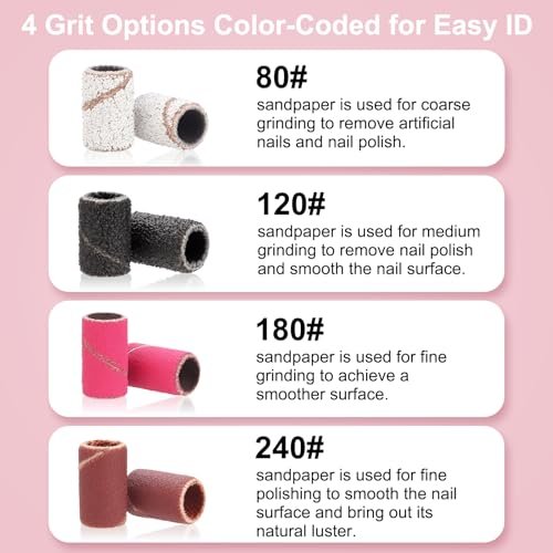 CPOXITI 190 Pcs Sanding Bands for Nail Drill, 2 Nail Drill Bits, 80/120/180/240 Grits for Acrylic Gel Manicures Pedicures - görsel 12