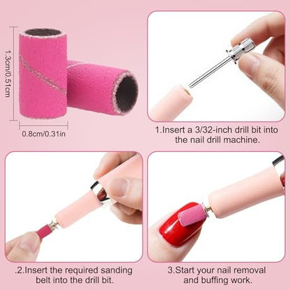 CPOXITI 190 Pcs Sanding Bands for Nail Drill, 2 Nail Drill Bits, 80/120/180/240 Grits for Acrylic Gel Manicures Pedicures