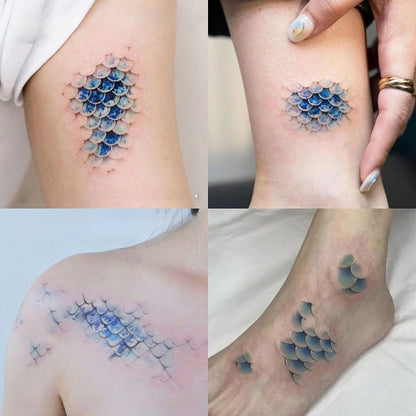 Mermaid Scales Temporary Tattoo - Ocean Blue Sea Princess Arm/Ankle Body Art for Women, Party Festival Makeup Decoration