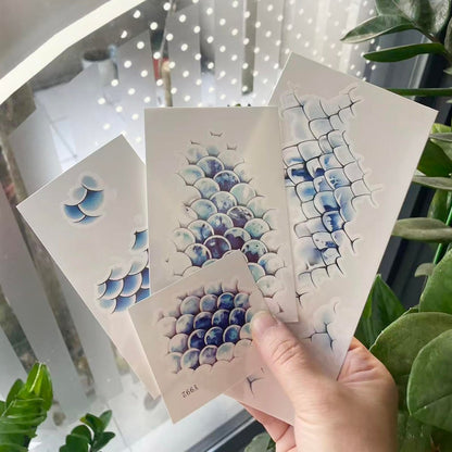 Mermaid Scales Temporary Tattoo - Ocean Blue Sea Princess Arm/Ankle Body Art for Women, Party Festival Makeup Decoration