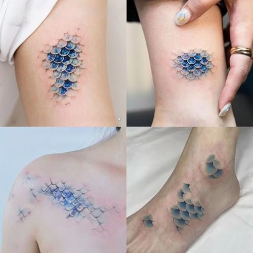 Mermaid Scales Temporary Tattoo - Ocean Blue Sea Princess Arm/Ankle Body Art for Women, Party Festival Makeup Decoration - görsel 4