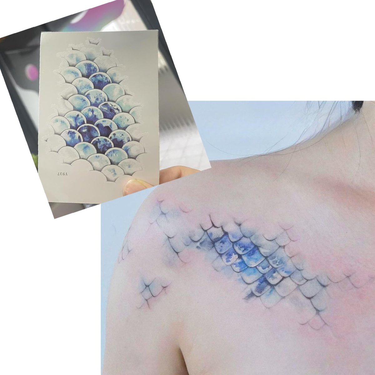 Mermaid Scales Temporary Tattoo - Ocean Blue Sea Princess Arm/Ankle Body Art for Women, Party Festival Makeup Decoration - görsel 1