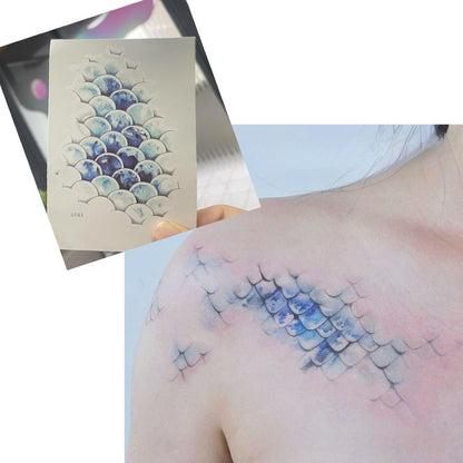 Mermaid Scales Temporary Tattoo - Ocean Blue Sea Princess Arm/Ankle Body Art for Women, Party Festival Makeup Decoration