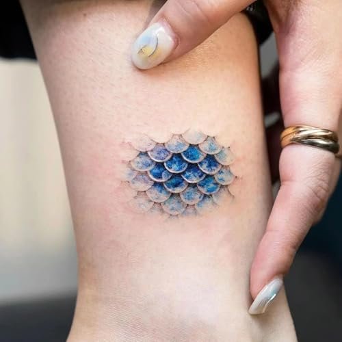Mermaid Scales Temporary Tattoo - Ocean Blue Sea Princess Arm/Ankle Body Art for Women, Party Festival Makeup Decoration - görsel 12