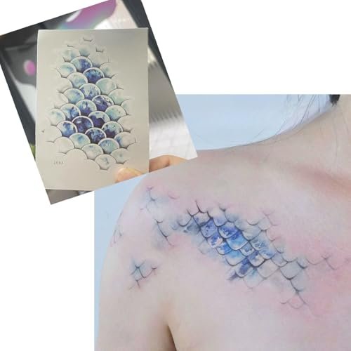 Mermaid Scales Temporary Tattoo - Ocean Blue Sea Princess Arm/Ankle Body Art for Women, Party Festival Makeup Decoration - görsel 2