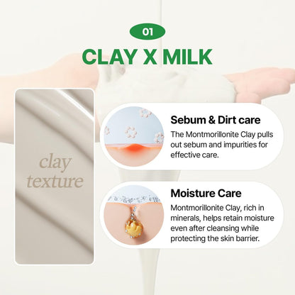 MAKE P:REM PDRN Pore Clay Cleansing Milk – Hydrating Gentle Face Wash for Sensitive Skin, Korean Milky Cleanser, 6.76 fl.oz. (200ml)