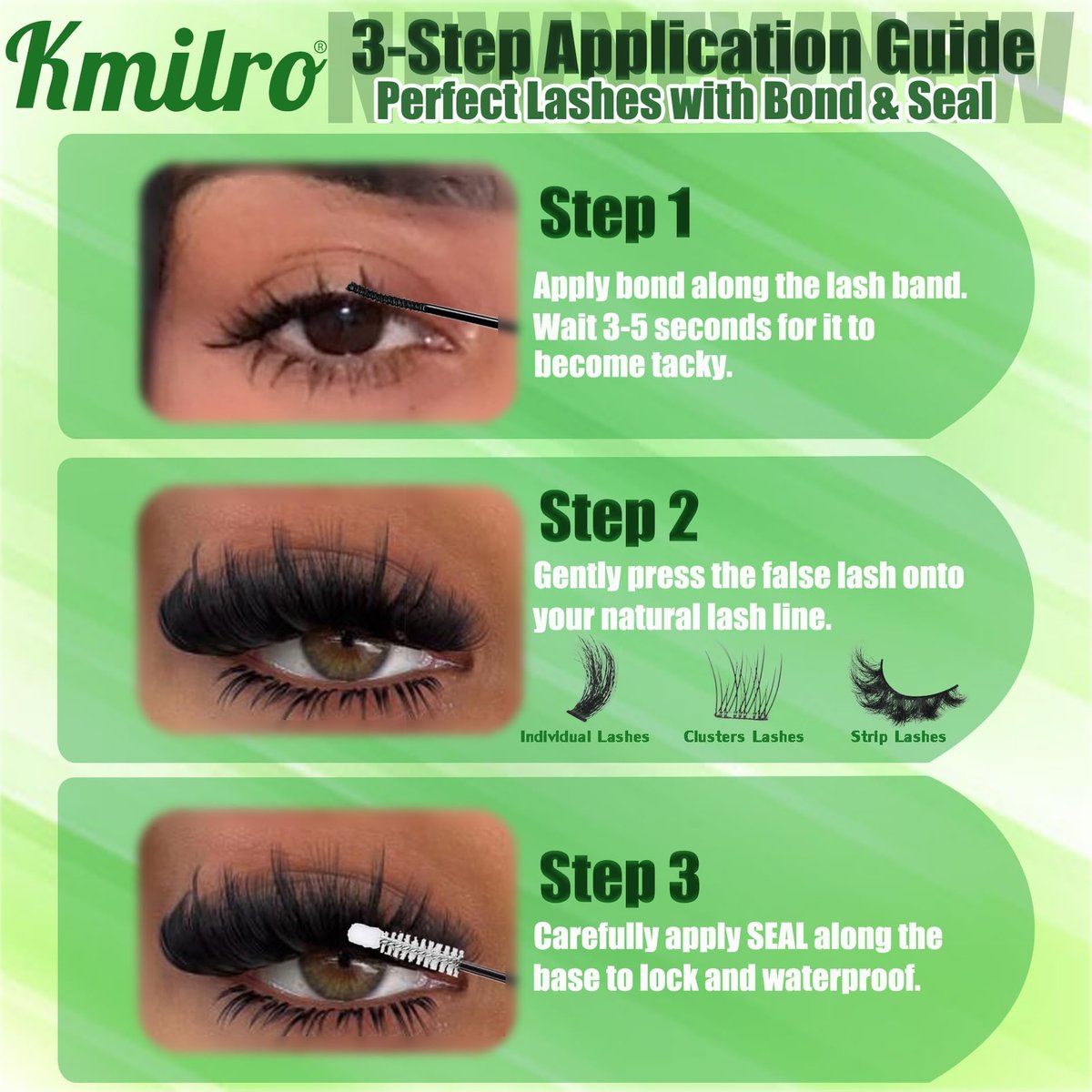 Kmilro Lash Cluster Glue Bond and Seal - Waterproof Eyelash Glue, 150 Hours Strong Hold, 2-in-1 Bond & Seal, Latex-Free for Sensitive Eyes, DIY Lash Clusters at Home Avelisse