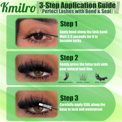 Kmilro Lash Cluster Glue Bond and Seal - Waterproof Eyelash Glue, 150 Hours Strong Hold, 2-in-1 Bond & Seal, Latex-Free for Sensitive Eyes, DIY Lash Clusters at Home Avelisse