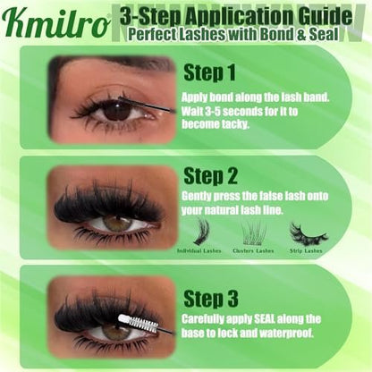 Kmilro Lash Cluster Glue Bond and Seal - Waterproof Eyelash Glue, 150 Hours Strong Hold, 2-in-1 Bond & Seal, Latex-Free for Sensitive Eyes, DIY Lash Clusters at Home Avelisse