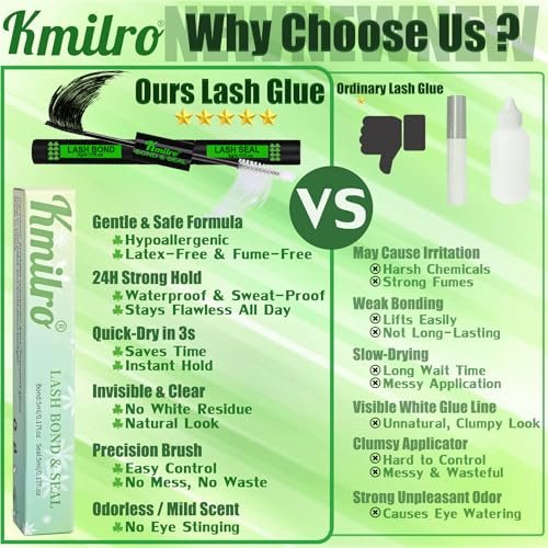 Kmilro Lash Cluster Glue Bond and Seal - Waterproof Eyelash Glue, 150 Hours Strong Hold, 2-in-1 Bond & Seal, Latex-Free for Sensitive Eyes, DIY Lash Clusters at Home Avelisse