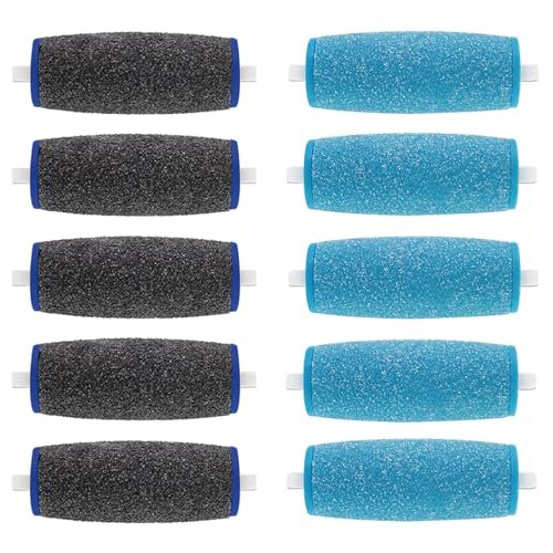 10-Pack Replacement Roller Heads for Electronic Foot File – 5 Extra Coarse & 5 Regular Coarse Refills Avelisse