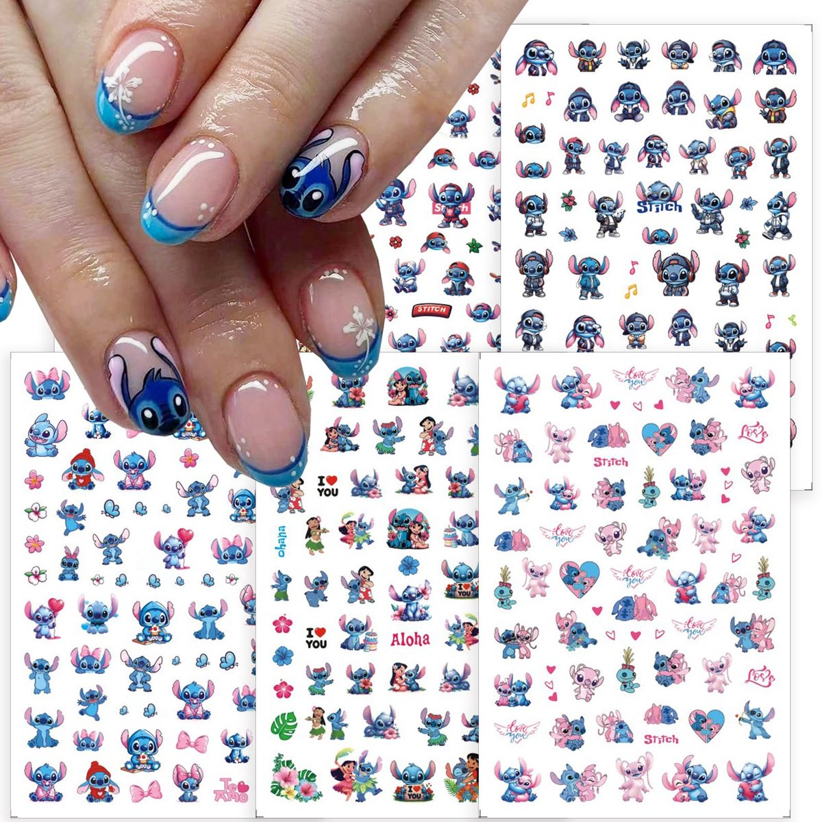Cute Nail Art Stickers - 6 Sheets Self-Adhesive 3D Cartoon Nail Decals for Women & Girls - görsel 1
