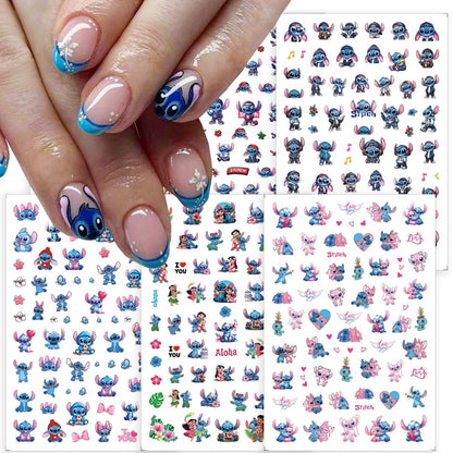 Cute Nail Art Stickers - 6 Sheets Self-Adhesive 3D Cartoon Nail Decals for Women & Girls