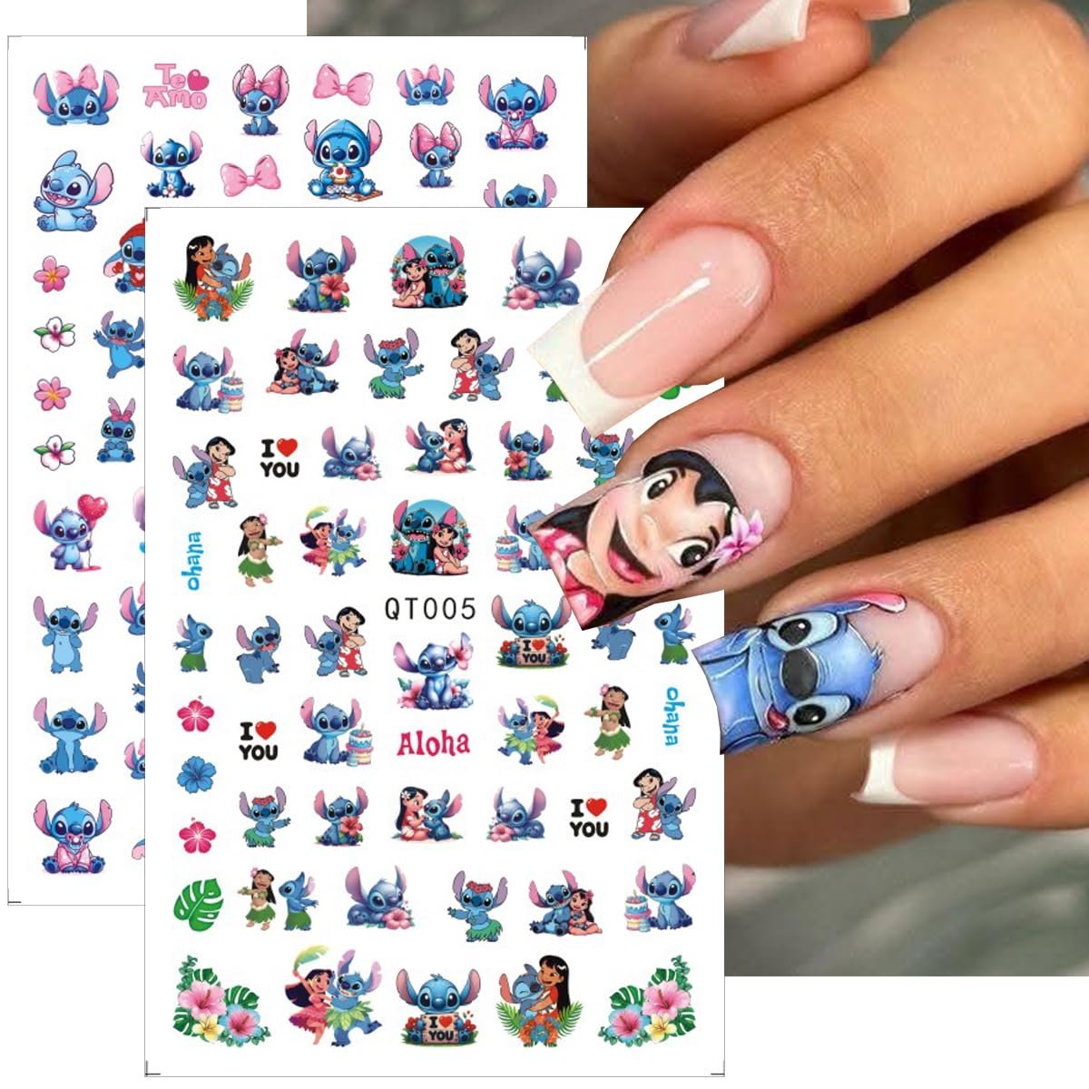 Cute Nail Art Stickers - 6 Sheets Self-Adhesive 3D Cartoon Nail Decals for Women & Girls - görsel 3