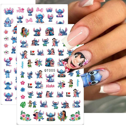Cute Nail Art Stickers - 6 Sheets Self-Adhesive 3D Cartoon Nail Decals for Women & Girls