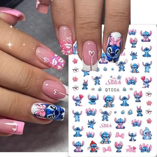 Cute Nail Art Stickers - 6 Sheets Self-Adhesive 3D Cartoon Nail Decals for Women & Girls - görsel 12