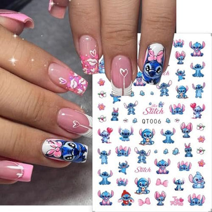 Cute Nail Art Stickers - 6 Sheets Self-Adhesive 3D Cartoon Nail Decals for Women & Girls