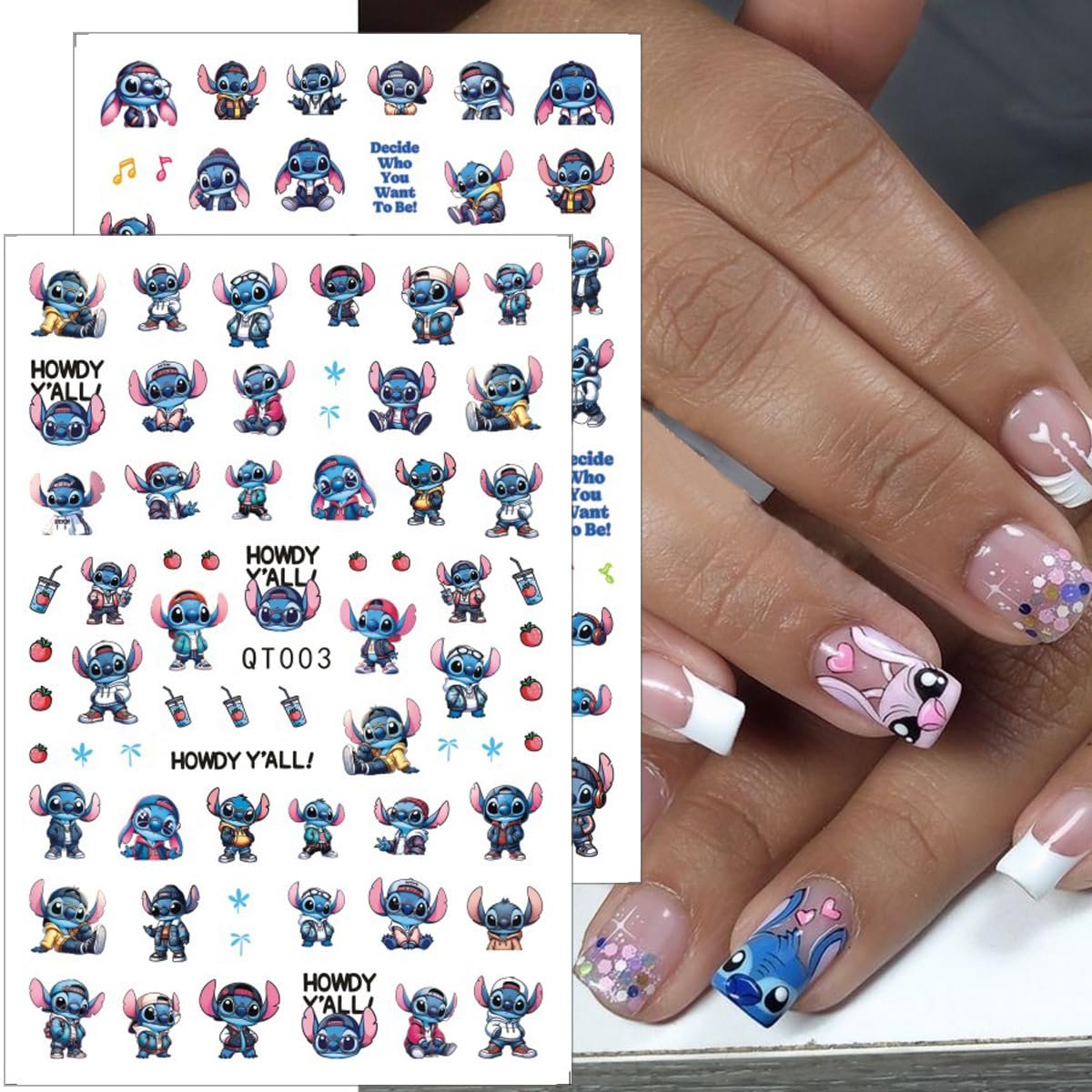 Cute Nail Art Stickers - 6 Sheets Self-Adhesive 3D Cartoon Nail Decals for Women & Girls - görsel 13