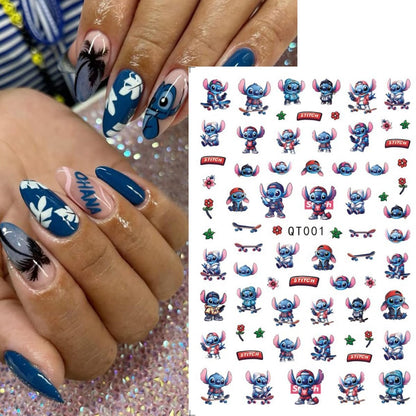 Cute Nail Art Stickers - 6 Sheets Self-Adhesive 3D Cartoon Nail Decals for Women & Girls