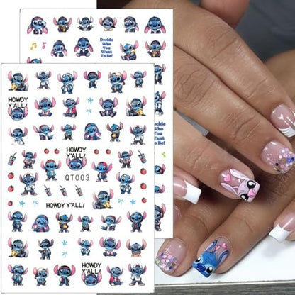 Cute Nail Art Stickers - 6 Sheets Self-Adhesive 3D Cartoon Nail Decals for Women & Girls