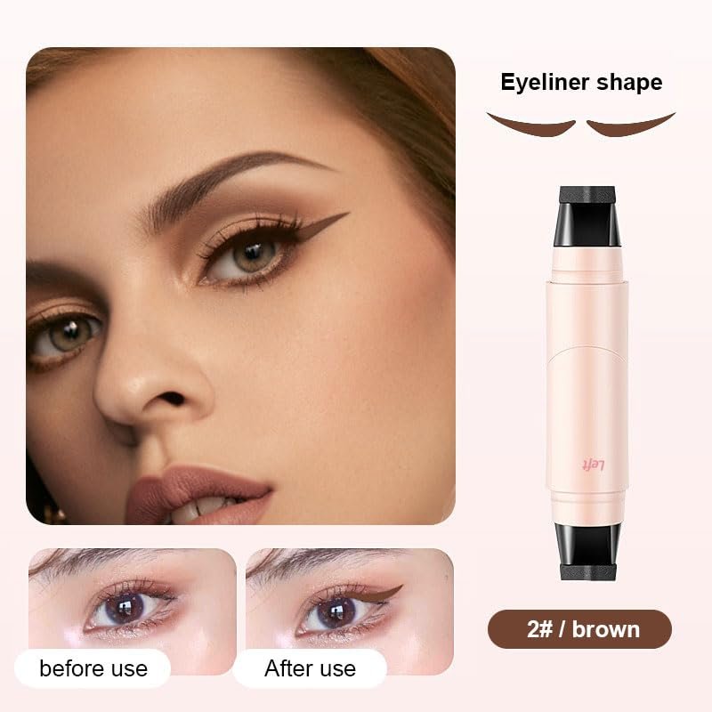 Double Headed Eyeliner Stamp - 2 Colors Waterproof Long Lasting Smudge Proof Liquid Eye Liner Pen, Foldable Eyeliner Stamp, Gel Eye Pencil Eye Makeup Pen (Black+Brown) - görsel 4