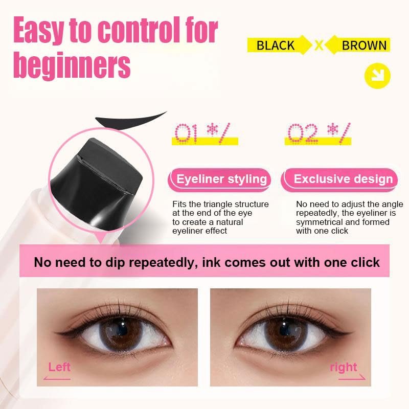 Double Headed Eyeliner Stamp - 2 Colors Waterproof Long Lasting Smudge Proof Liquid Eye Liner Pen, Foldable Eyeliner Stamp, Gel Eye Pencil Eye Makeup Pen (Black+Brown) - görsel 5