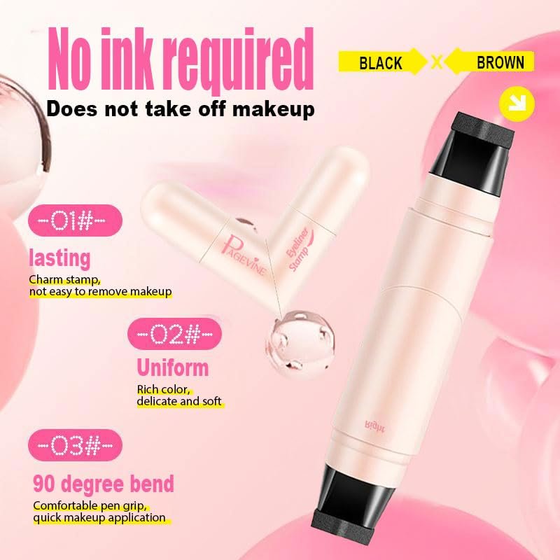 Double Headed Eyeliner Stamp - 2 Colors Waterproof Long Lasting Smudge Proof Liquid Eye Liner Pen, Foldable Eyeliner Stamp, Gel Eye Pencil Eye Makeup Pen (Black+Brown) - görsel 7