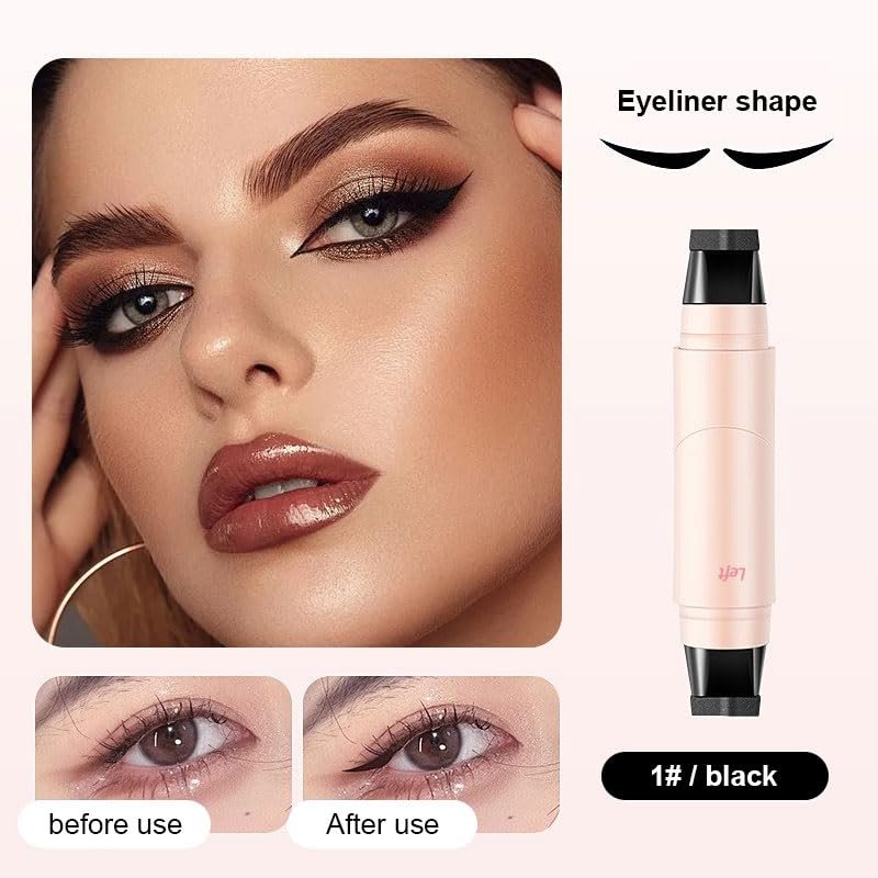 Double Headed Eyeliner Stamp - 2 Colors Waterproof Long Lasting Smudge Proof Liquid Eye Liner Pen, Foldable Eyeliner Stamp, Gel Eye Pencil Eye Makeup Pen (Black+Brown) - görsel 3