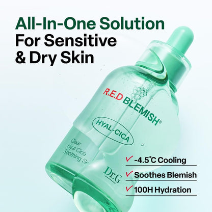 Dr. G R.E.D. Blemish Clear Hyal-Cica Soothing Serum – Korean Hydrating Serum with Hyaluronic Acid & Centella Asiatica for All Skin Types, 1.69 fl oz Avelisse