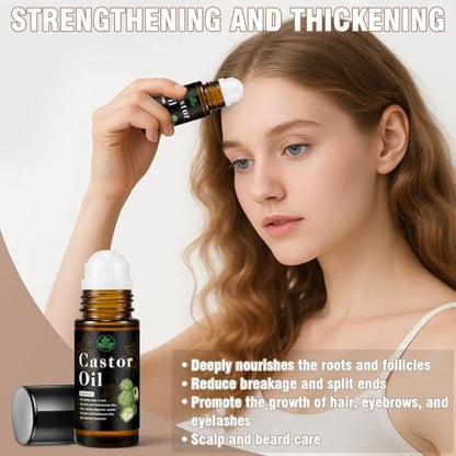 Organic Castor Oil Roll On – 100% Pure & Cold Pressed for Hair Growth, Eyelashes, Skin Moisturizer, Hexane Free, Glass Bottle, 1 fl oz