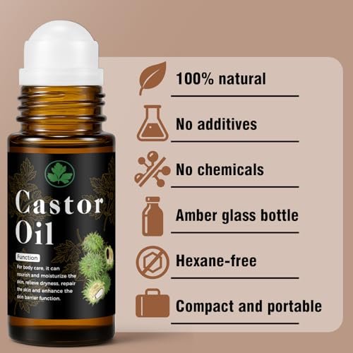 Organic Castor Oil Roll On – 100% Pure & Cold Pressed for Hair Growth, Eyelashes, Skin Moisturizer, Hexane Free, Glass Bottle, 1 fl oz - görsel 12