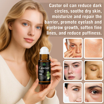 Organic Castor Oil Roll On – 100% Pure & Cold Pressed for Hair Growth, Eyelashes, Skin Moisturizer, Hexane Free, Glass Bottle, 1 fl oz