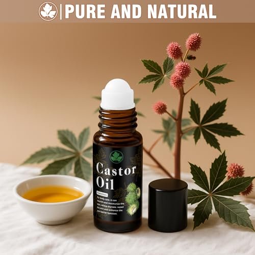 Organic Castor Oil Roll On – 100% Pure & Cold Pressed for Hair Growth, Eyelashes, Skin Moisturizer, Hexane Free, Glass Bottle, 1 fl oz - görsel 10