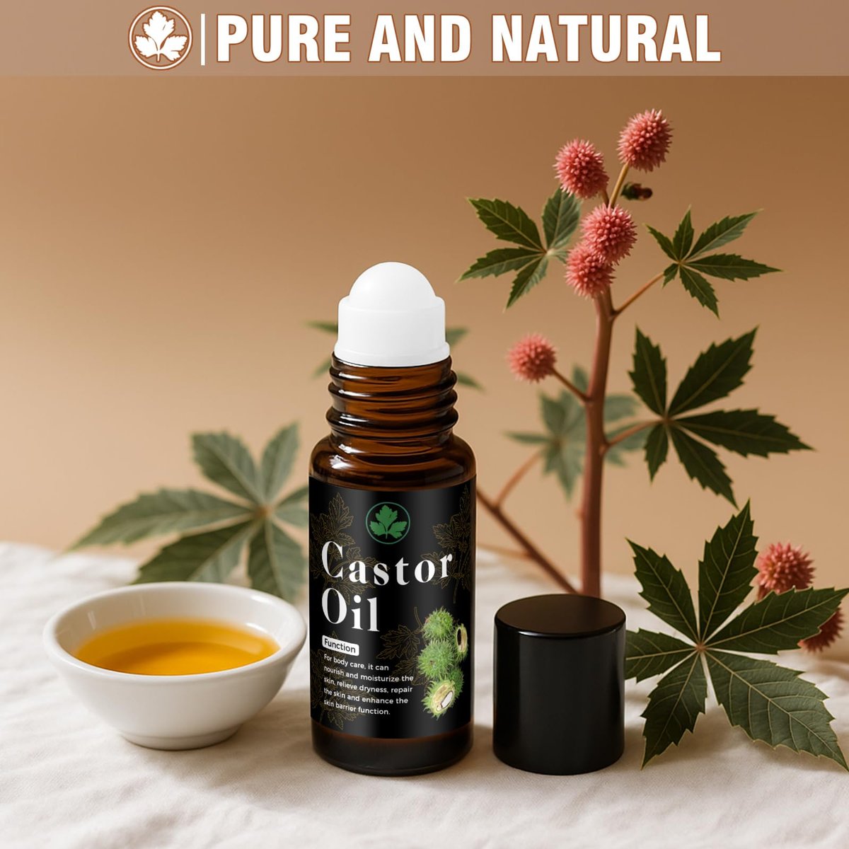 Organic Castor Oil Roll On – 100% Pure & Cold Pressed for Hair Growth, Eyelashes, Skin Moisturizer, Hexane Free, Glass Bottle, 1 fl oz - görsel 9