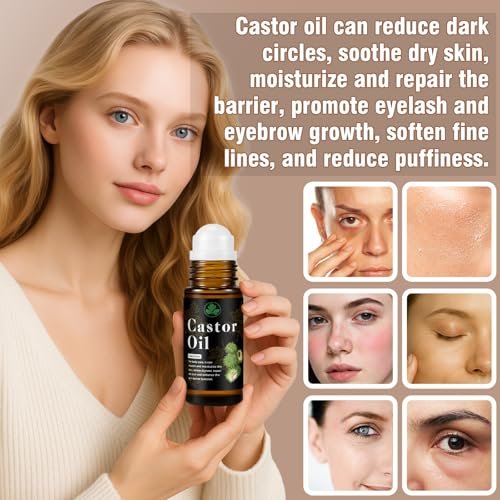 Organic Castor Oil Roll On – 100% Pure & Cold Pressed for Hair Growth, Eyelashes, Skin Moisturizer, Hexane Free, Glass Bottle, 1 fl oz - görsel 4