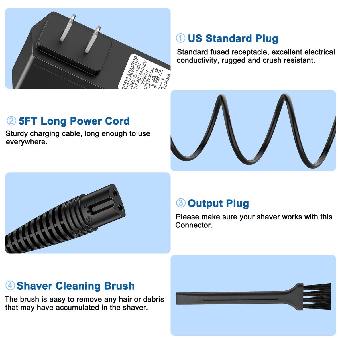 12V Charger Fit for Braun Shaver Series 1 3 5 7 9, 5FT Charging Cord for Braun 310s 340s 740s 3040s 7020s 9330s 760cc 790cc 5190cc 7085cc 7865cc 9090cc 9095cc 9290cc 9385cc 9577cc Electric Trimmer - görsel 5