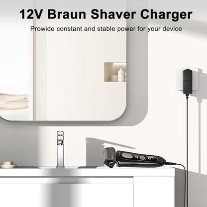 12V Charger Fit for Braun Shaver Series 1 3 5 7 9, 5FT Charging Cord for Braun 310s 340s 740s 3040s 7020s 9330s 760cc 790cc 5190cc 7085cc 7865cc 9090cc 9095cc 9290cc 9385cc 9577cc Electric Trimmer